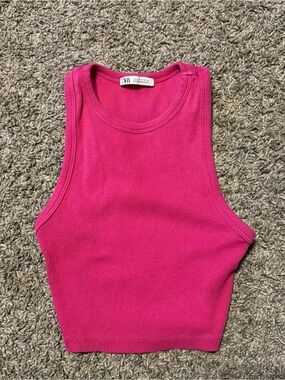 ZARA Fuchsia Ribbed Cropped Tank Top